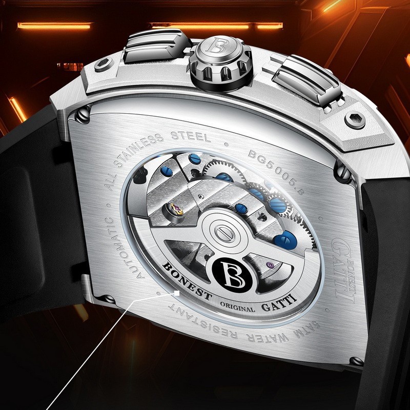 Bonest Gatti Luxury Tonneau Multi-Function Automatic Mechanical Watch – Silver