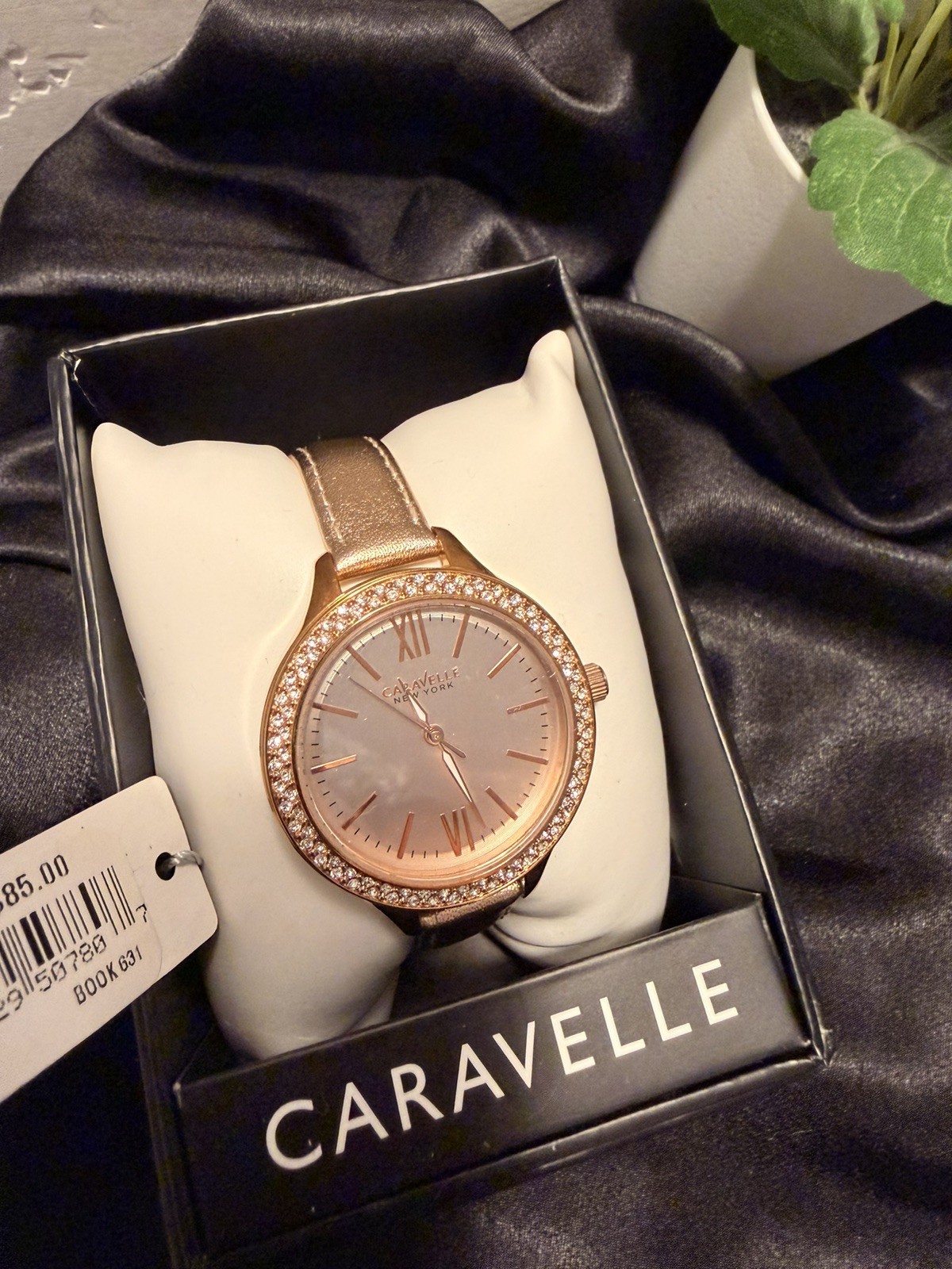 Caravelle New York 44L132 Women’s Analog Round Rose Gold Tone Crystal Watch