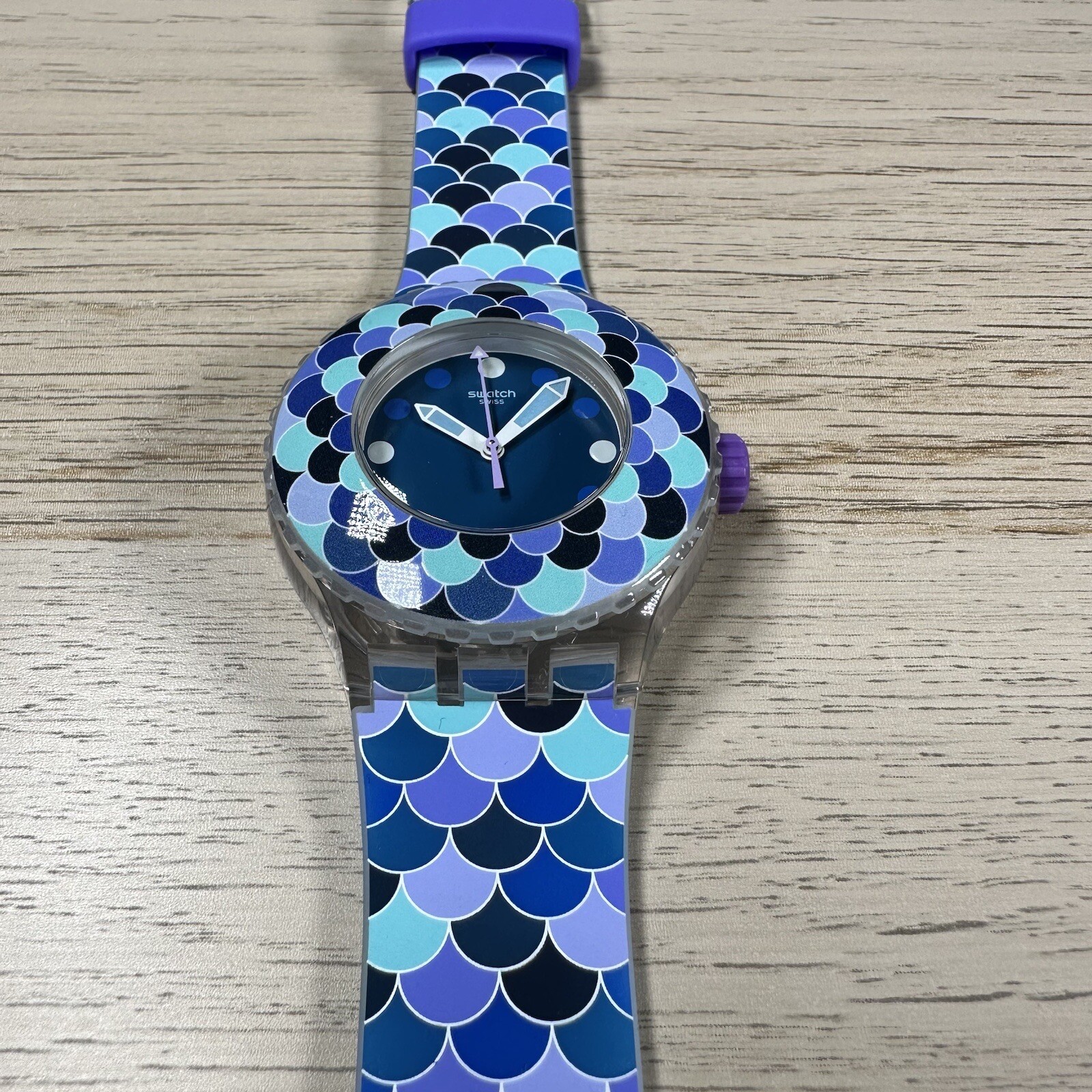 NEW✅ Swatch Watch Scuba PEDRINHA AZUL SUUK110 Skeleton Blue And Purple Watch