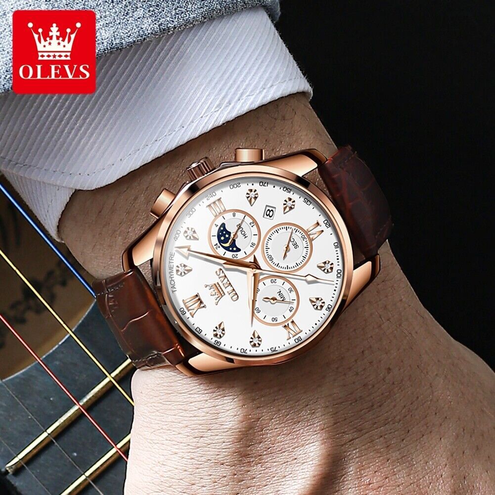OLEVS Man’s Watch Chronograph Diamond Date Moon Phases Waterproof Wristwatches