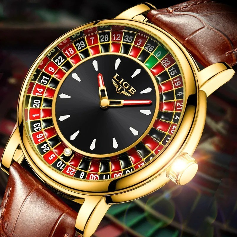 LIGE Fashion Men Watch Rotating Dial Las Vegas Roulette Desktop Theme Watch Men