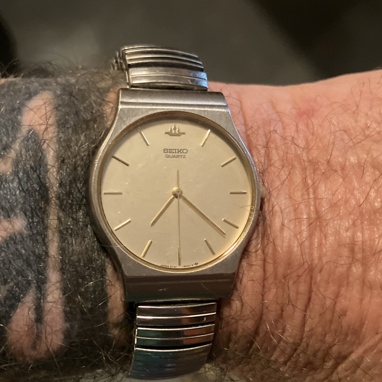 1997 Seiko Galaxy Quartz Champagne Dial Stainless Steel Bracelet Watch w/ Box