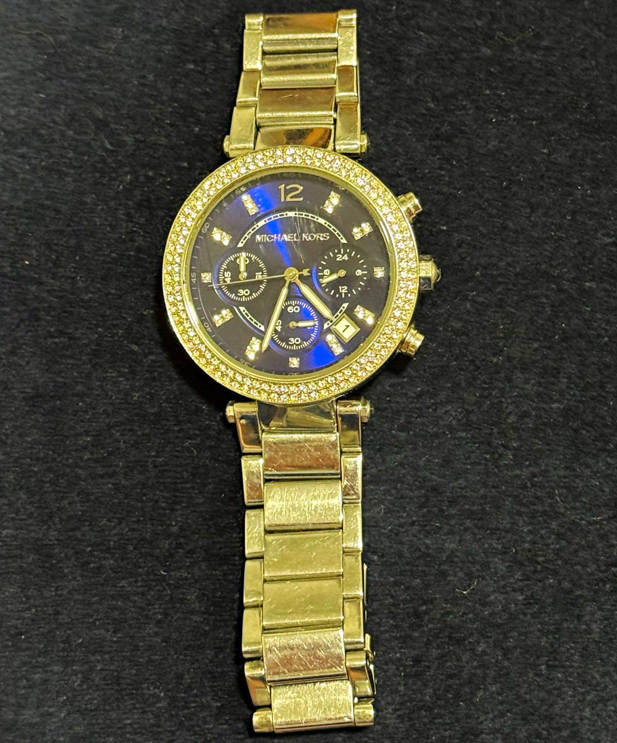 Michael Kors MK6117 Parker Ladies Chronograph Watch Navy Blue Dial Silver Tone