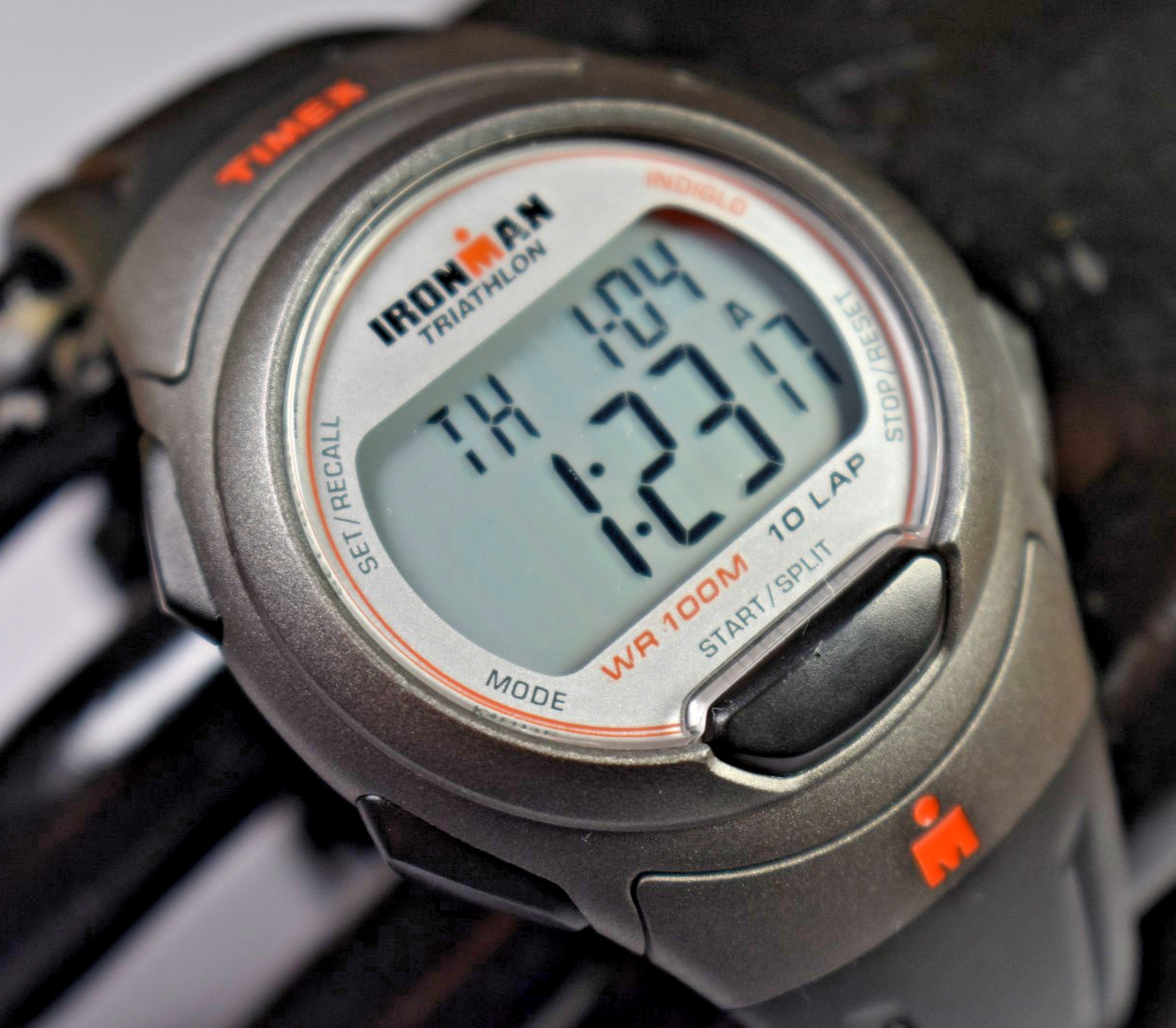 Timex Ironman Triathlon T5K607 Watch 10 Lap Black/Gray/Orange NEW BATTERY!