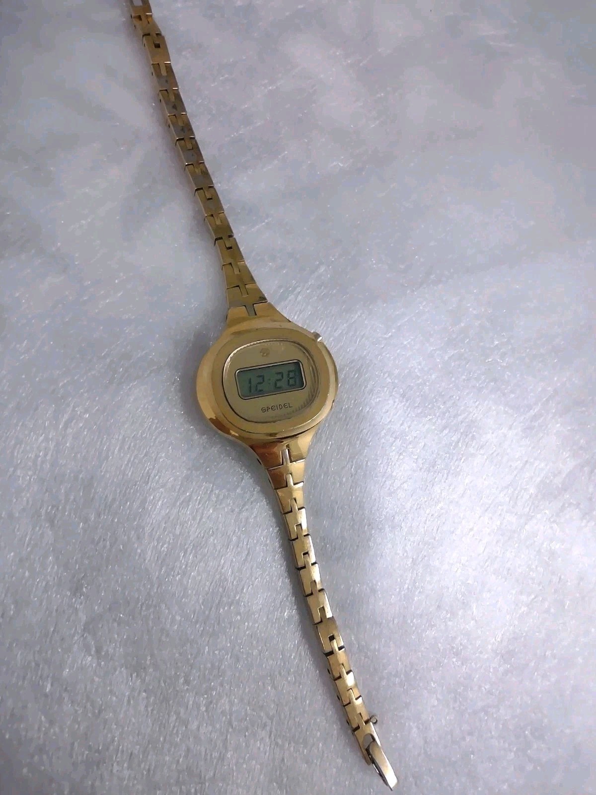 Vintage Speidel Quartz Digital Gold Dial Bracelet Unisex Adults Wristwatch