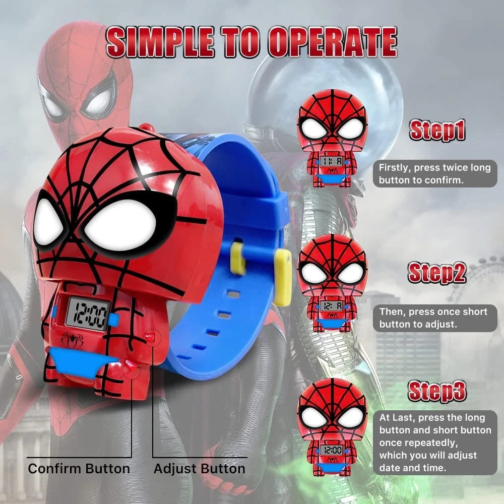Superhero Comic Digital Wrist Watch Boys Girls Toy Gift Cartoon Adjustable 1pcs