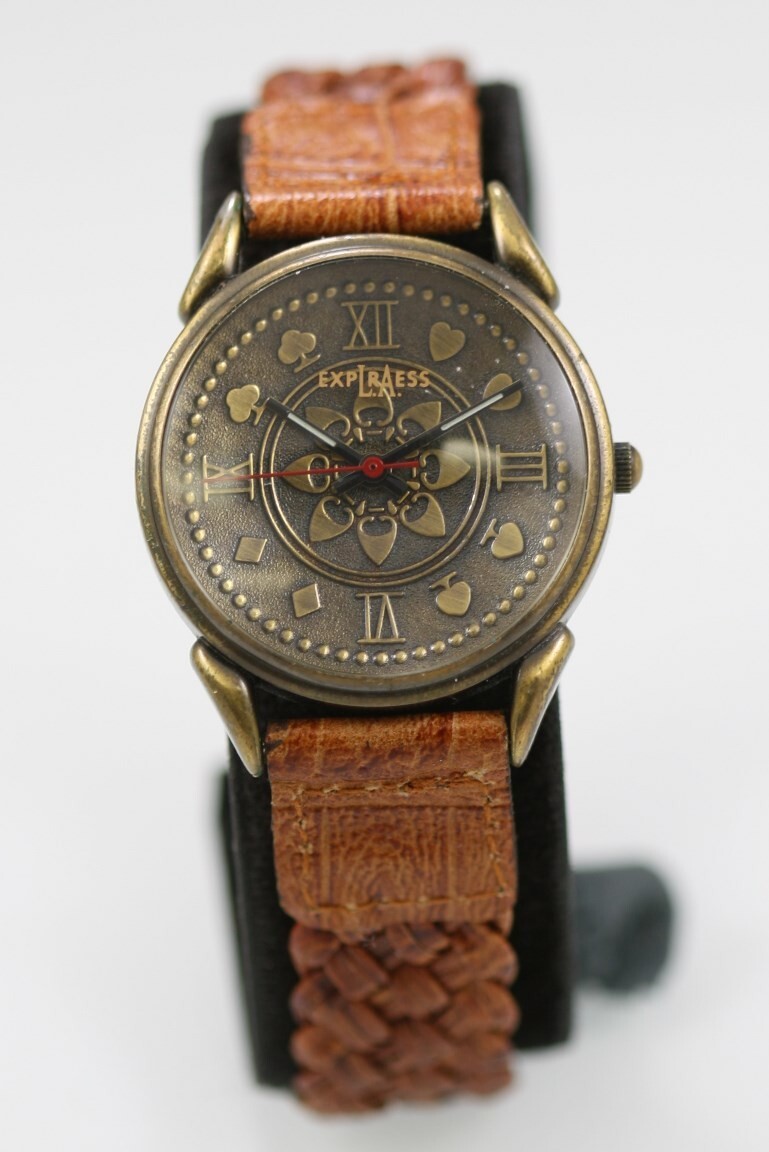 L A Express Watch Men Gold Stainless Steel WR Brown Leather Battery Quartz