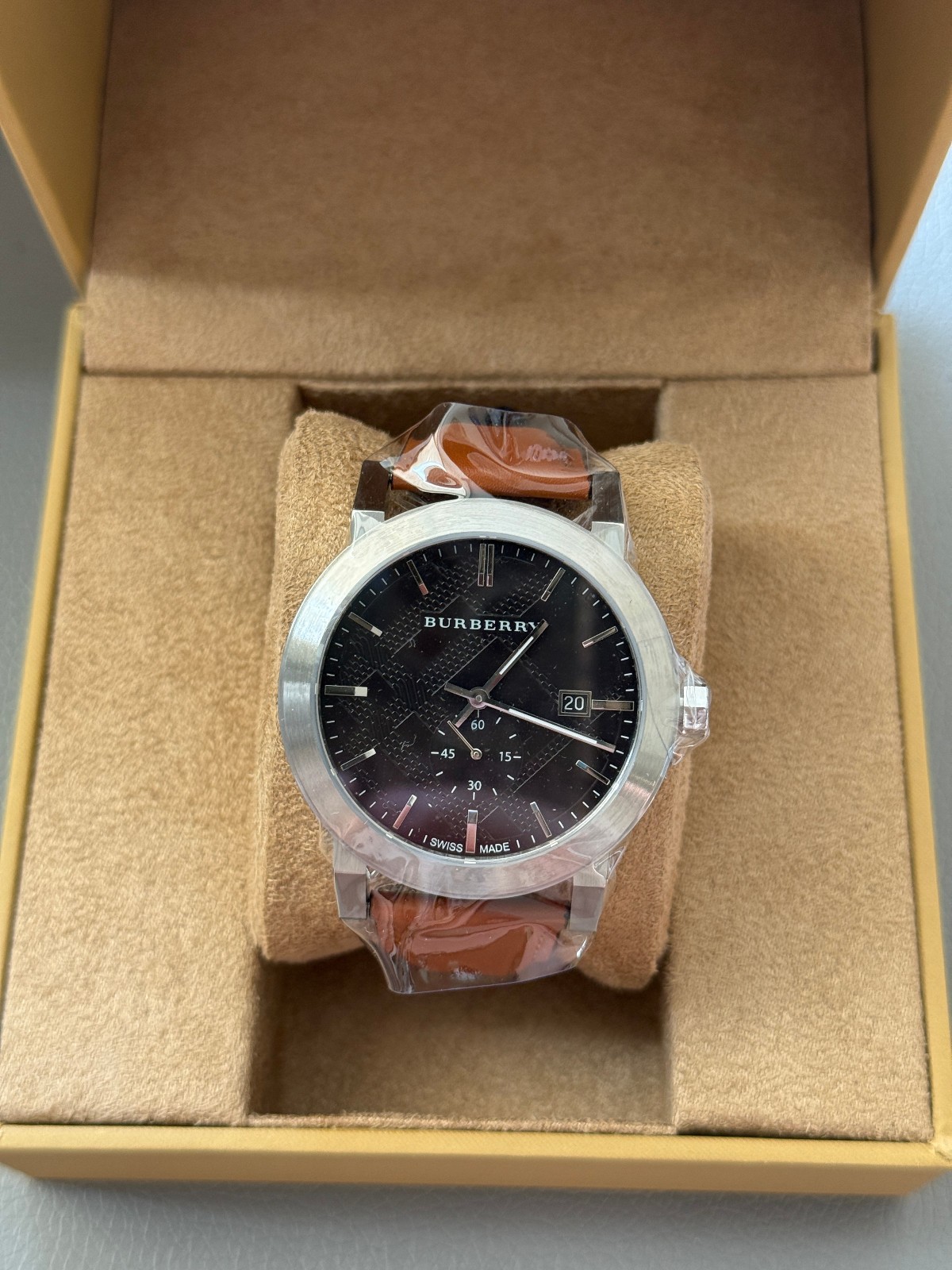 Burberry BU9905 The City 42mm Silver Case Brown Leather Strap Men’s Watch