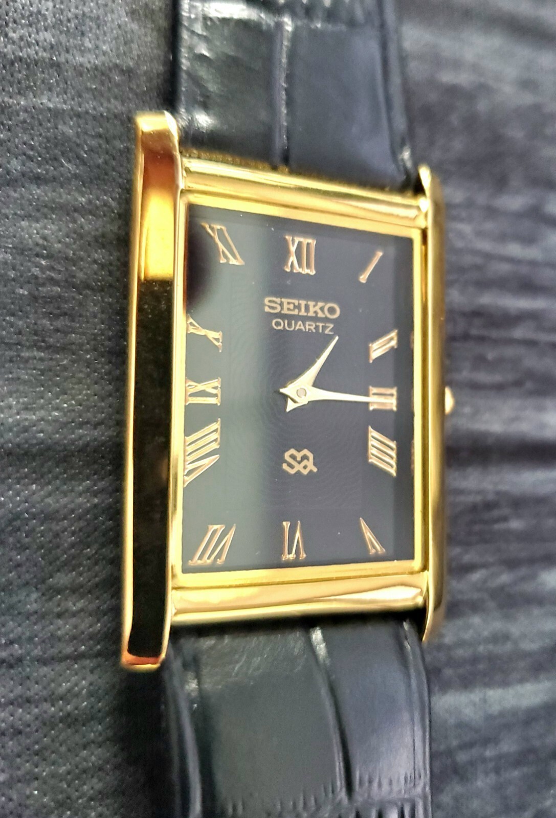 Slim GOLD Black Dial New Batt & Movt Men’s Tank Dress Watch USA Seller *