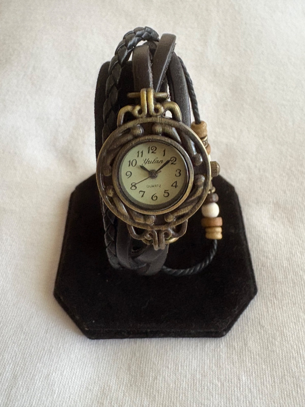 VTG Boho Multi Strand Bead 3-Snap Bracelet Quartz Watch with NEW Battery #141