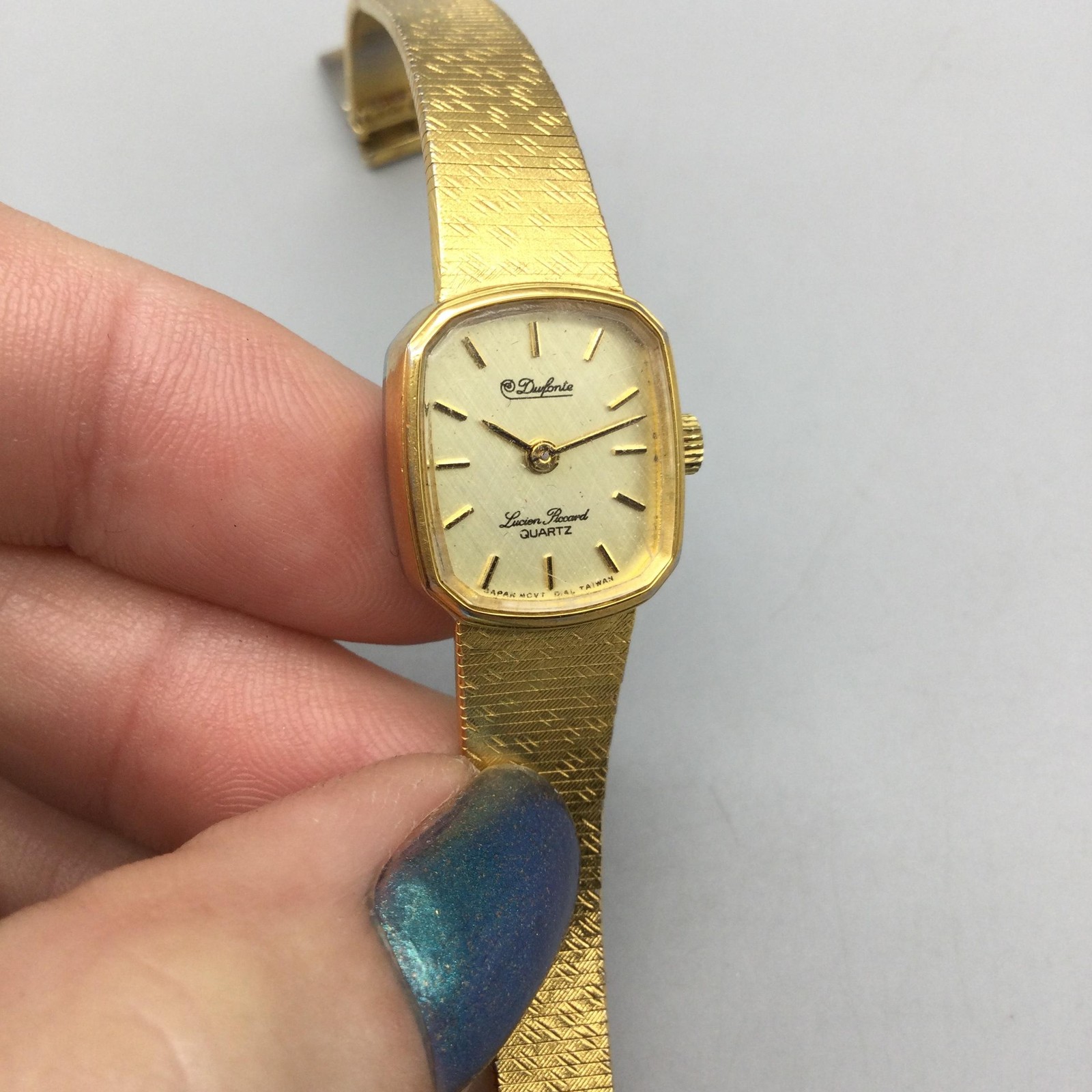 Vintage Dufonte Lucien Piccard Womens Watch 16mm Gold Tone New Battery 7.5″