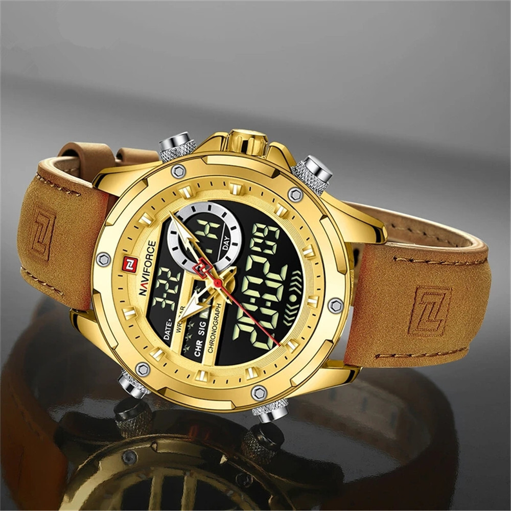 NAVIFORCE Men Digital Watch Chronograph Quartz Wristwatch LED Alarm Sport Watch