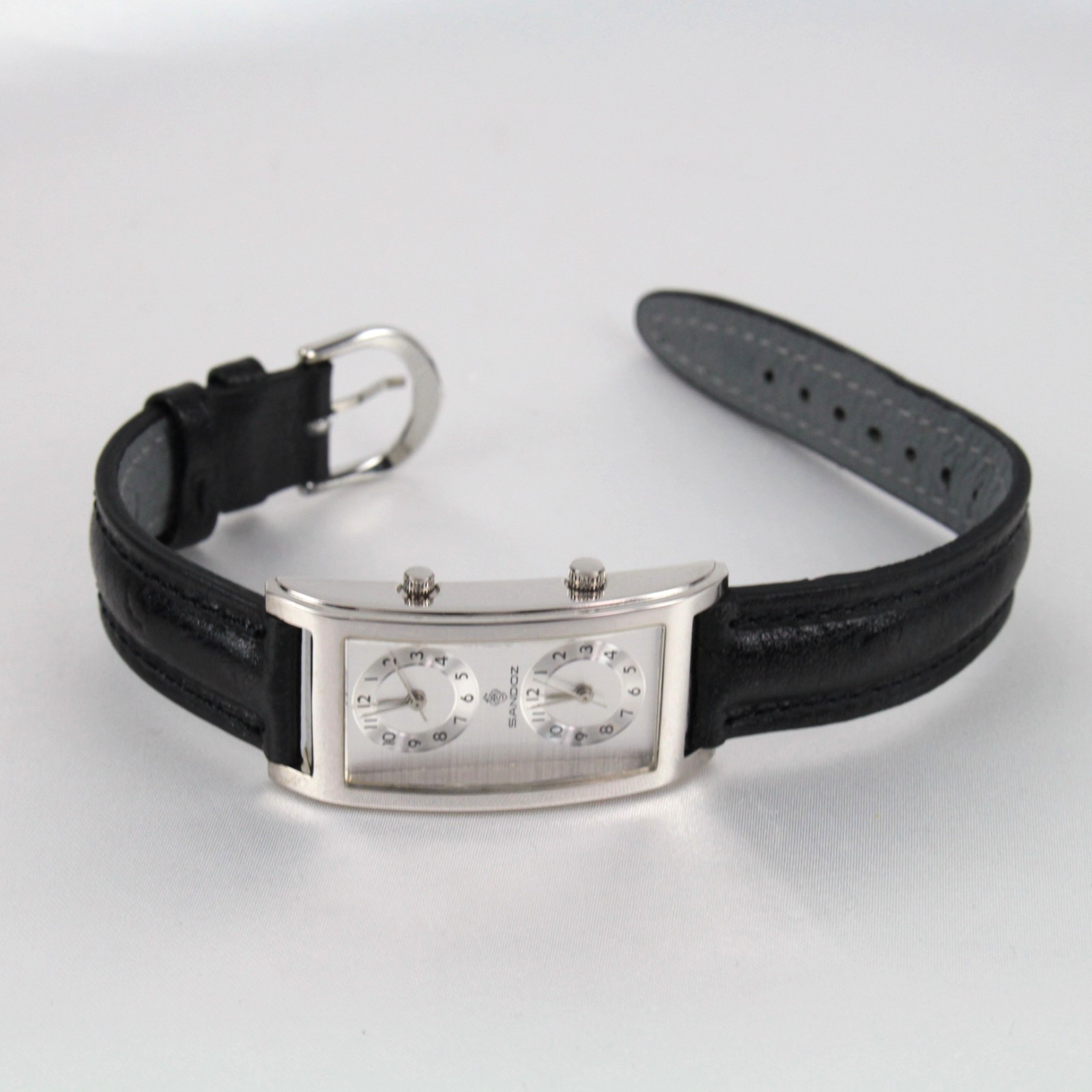 SANDOZ Dual Time Quartz Men’s Watch Silver Dial 22 x 36mm w/Original Box