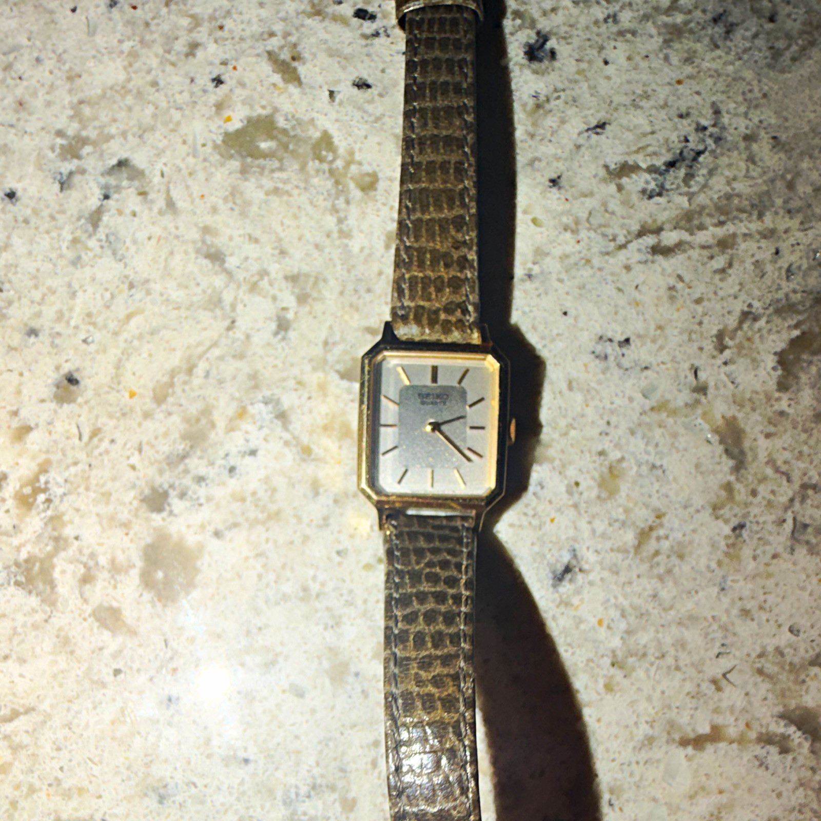 Seiko Lassale Vintage Women’s Rectangular Quartz Watch Silver Dial Gray Leather