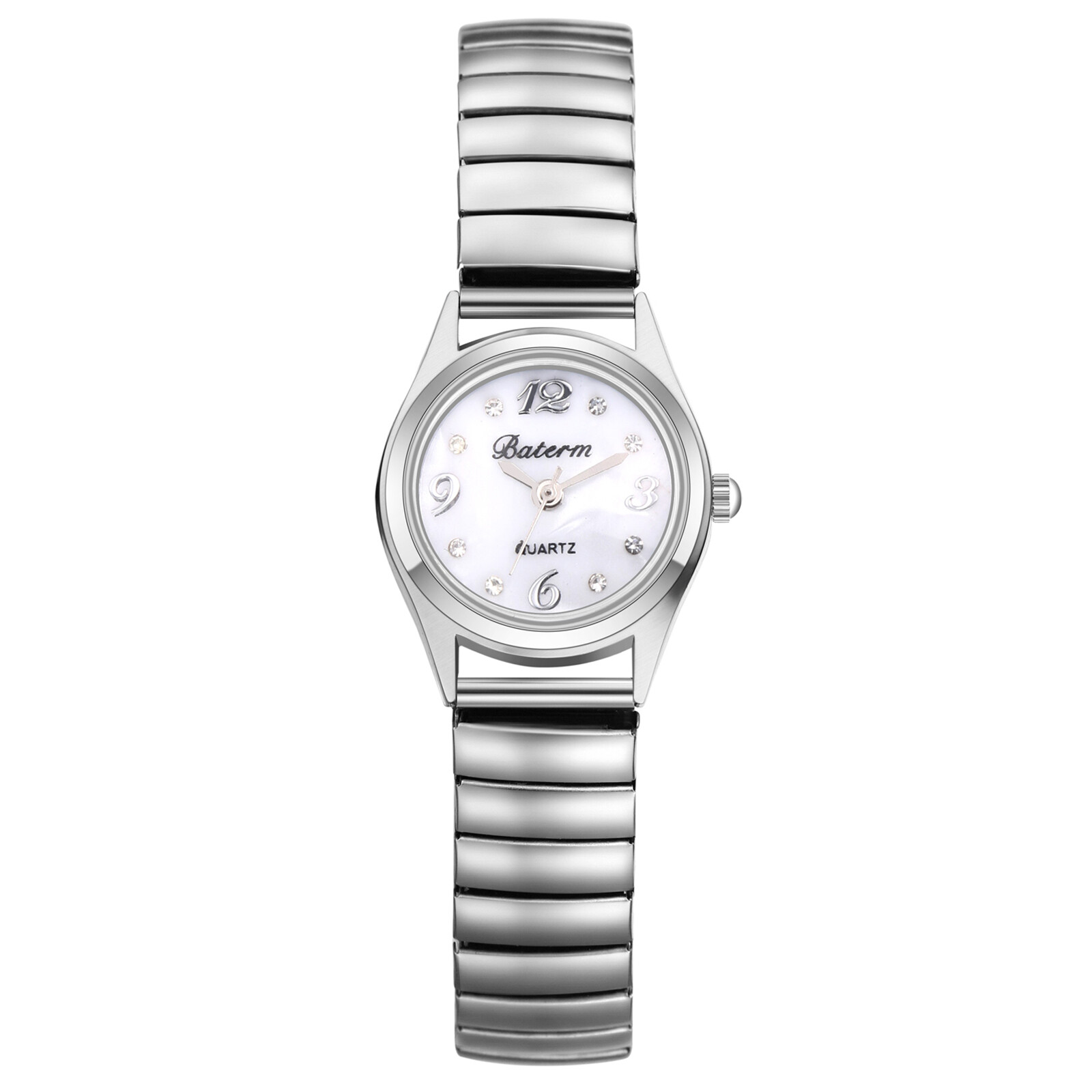 Women Delicate Small Dial Simple Silver Elastic Strap Arabic Analog Quartz Watch