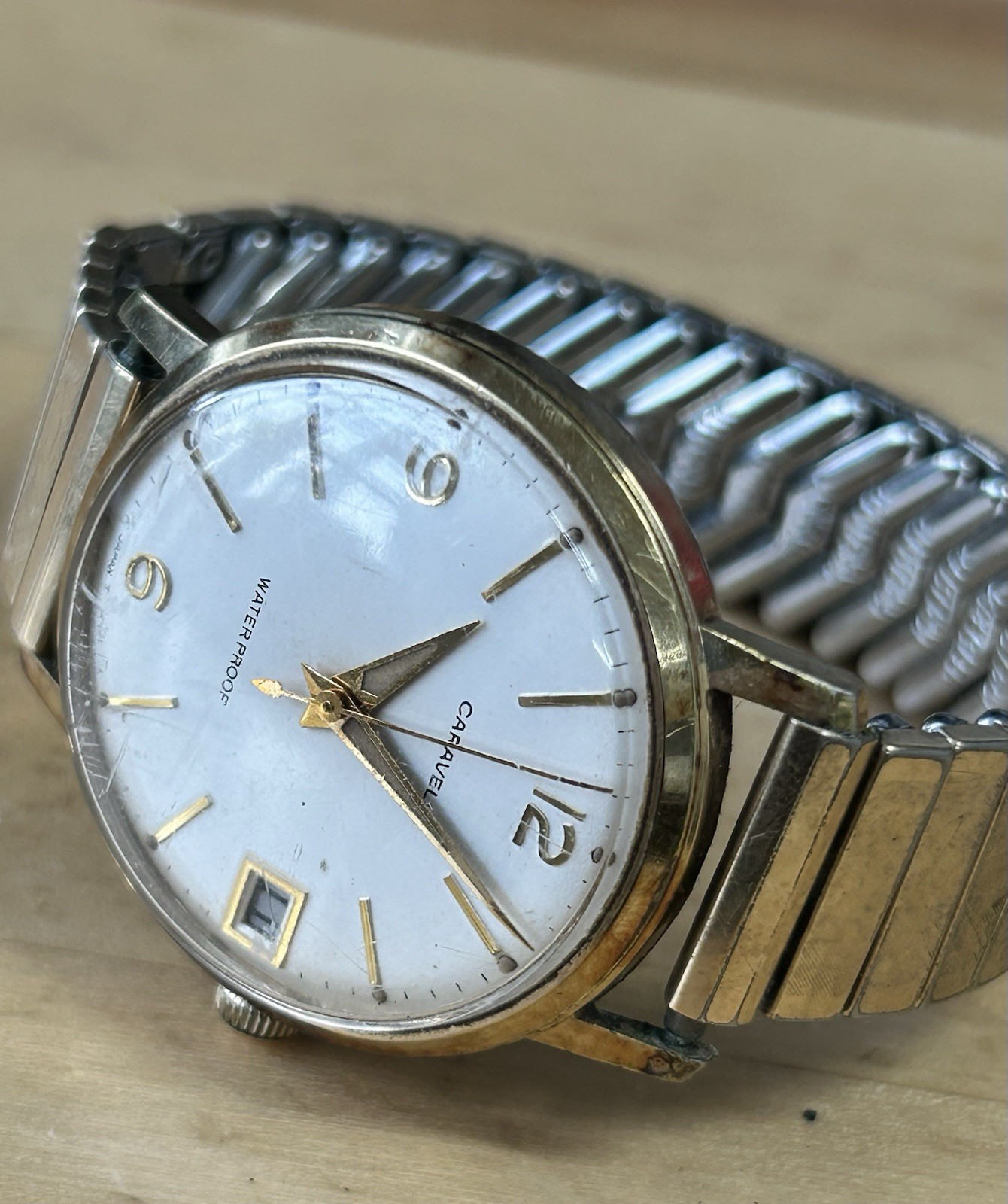 Vintage Caravelle Men’s Watch Water Proof Gold Filled Appears To Run