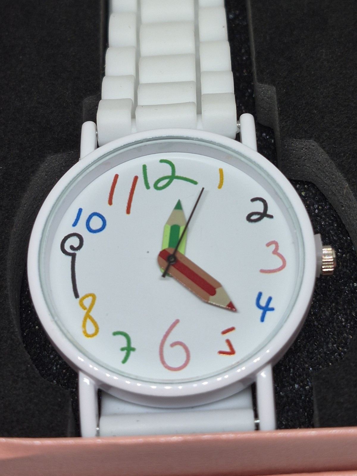 Quartz Analog Wristwatch White Silicone Strap White/Multicolor Arabic Dial Box