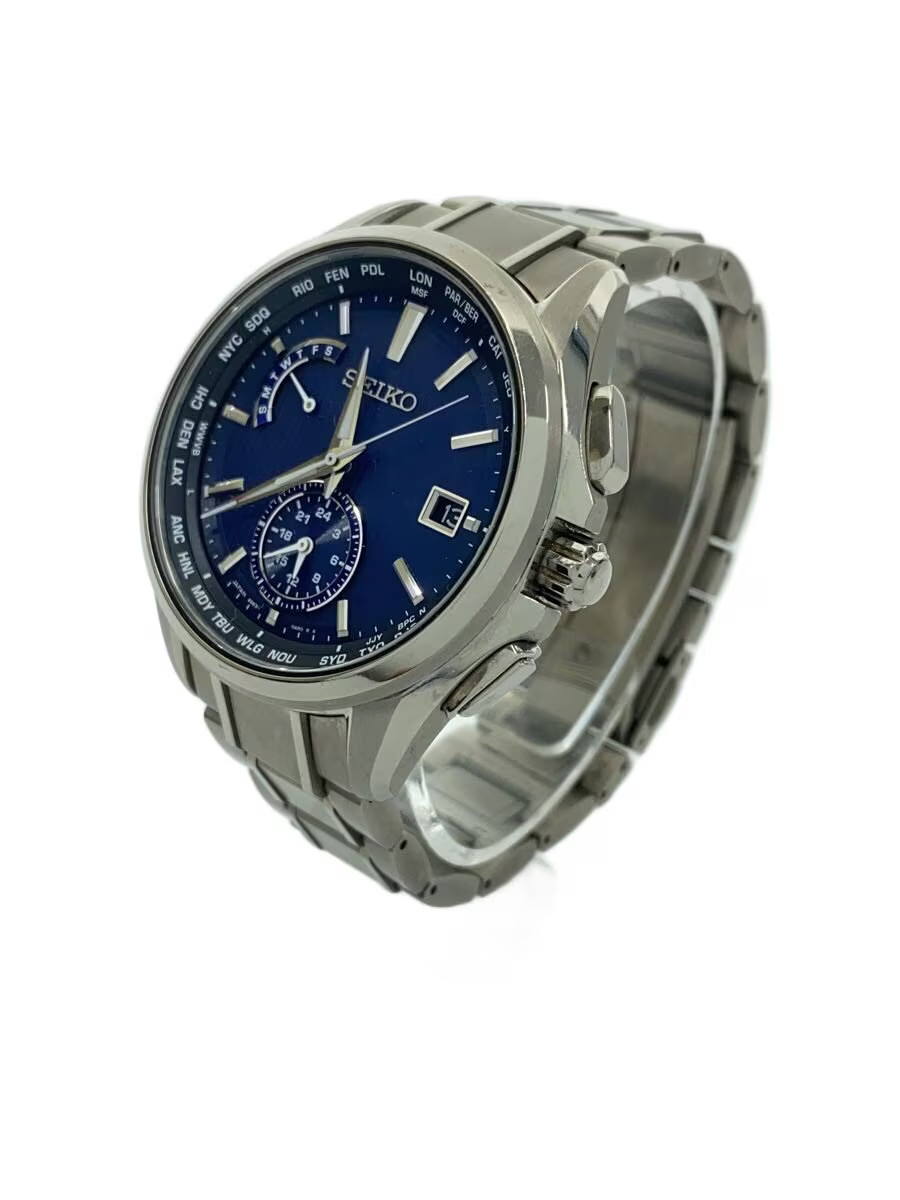 SEIKO Solar Watch Analog Titanium NVY SLV 8B63 0AV0