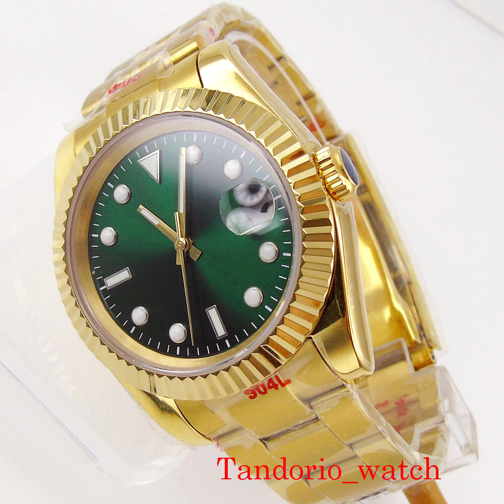 39mm Bliger Green Dial Gold Plated Sapphire Glass NH35 MIYOTA 8215 Movement