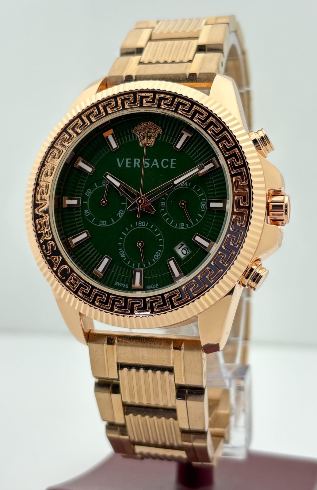 Refurbished Versace Greca Action Chrono Quartz Green Dial Rose Gold-Plated Watch