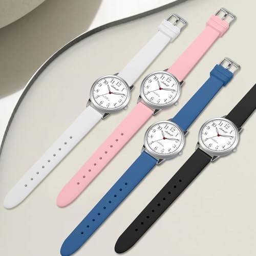Classic Analog Watch – White Dial, Arabic Numerals, Non-Ticking, Exam Friendly,