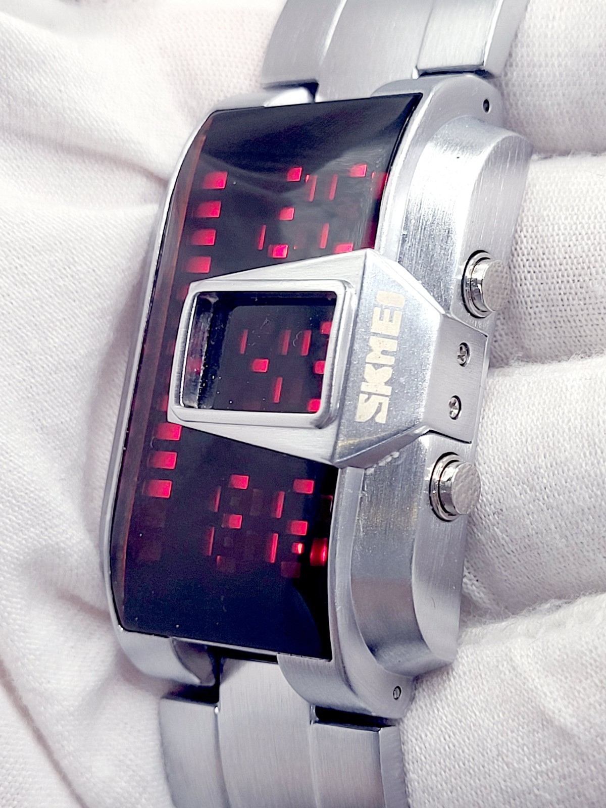 SKMEI 1179 Men’s Binary LED Watch Cyberpunk Silver Stainless Steel Digital Sport