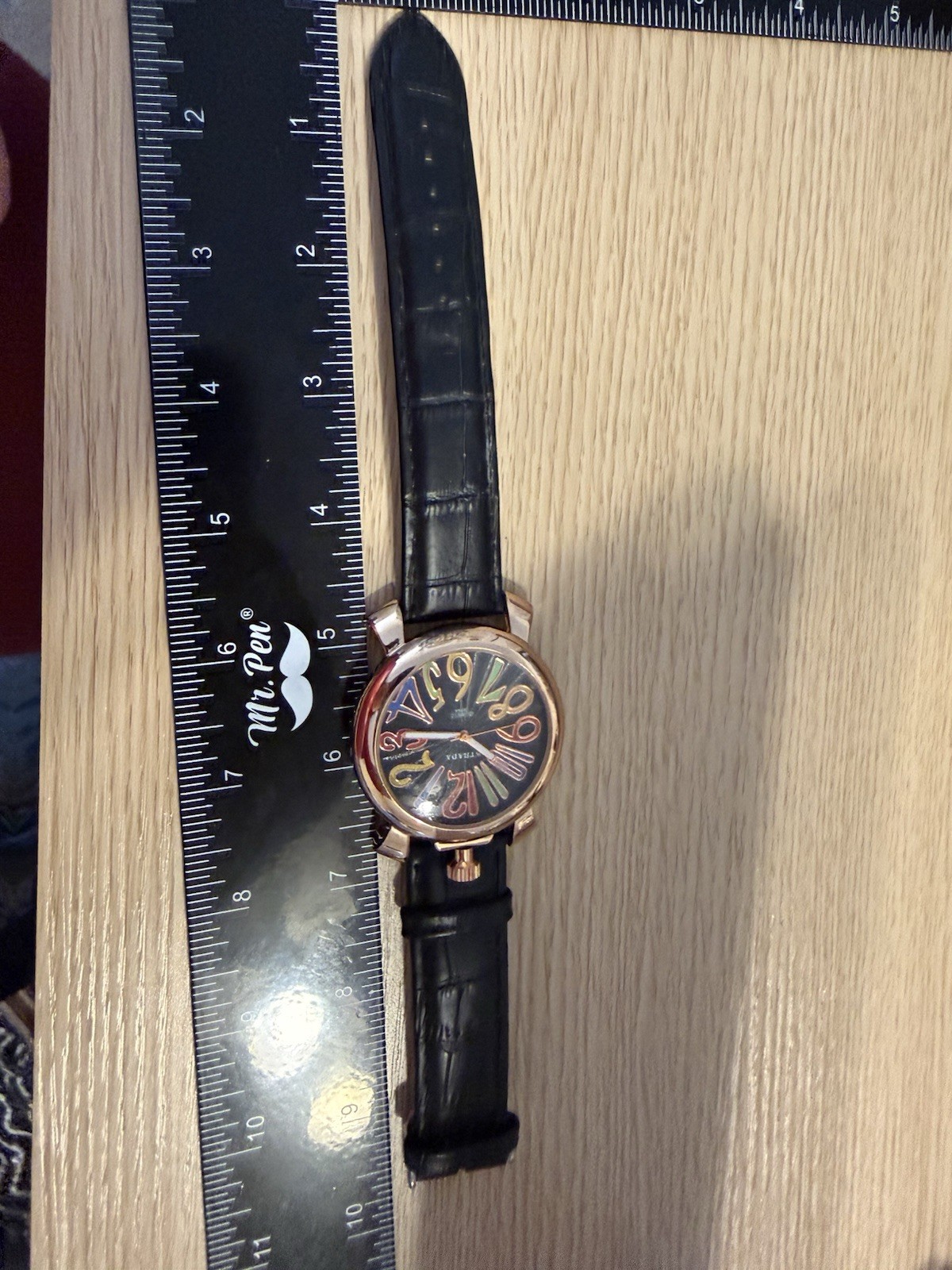 Strada Genuine Leather Black Watch With Multicolor Numbers Vintage
