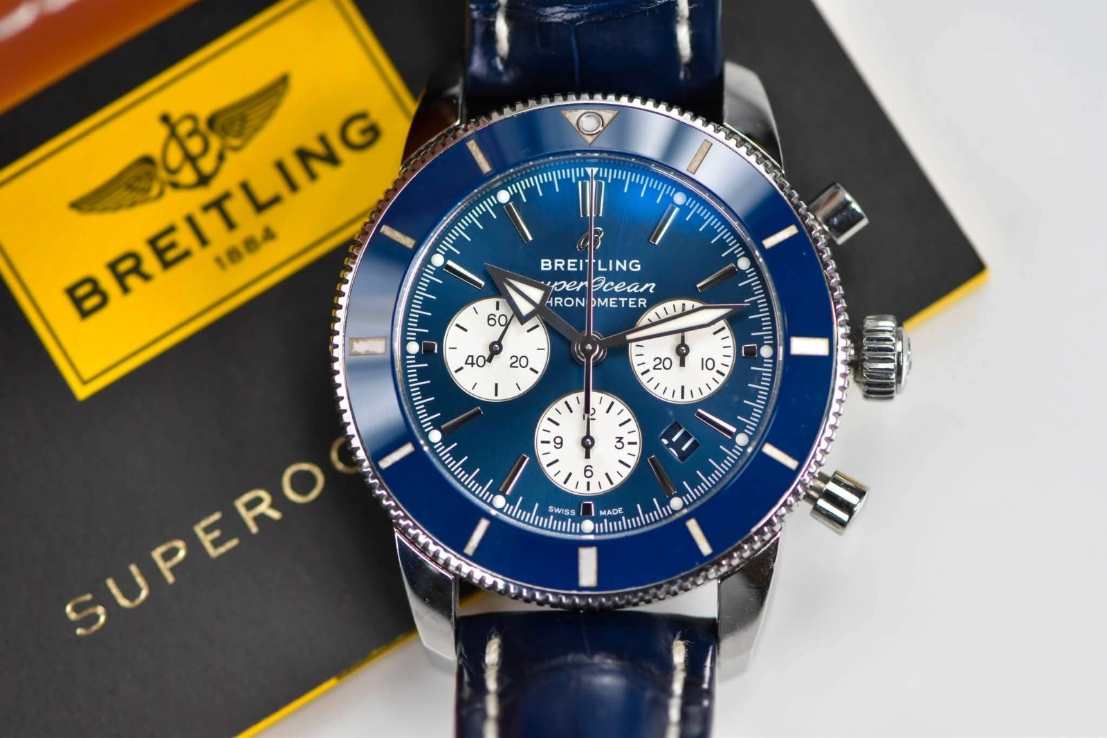 Breitling Superocean Automatic Chronograph Date Blue Dial 200m 44mm Box