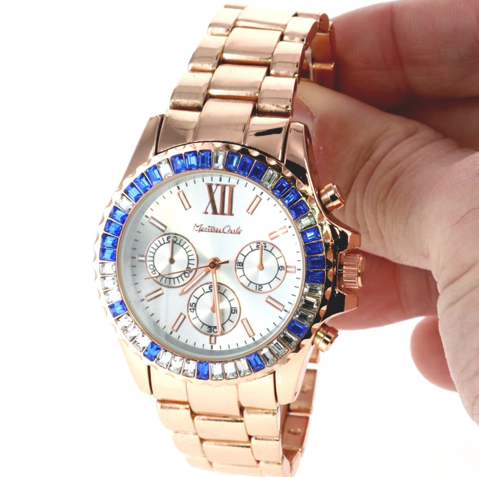 Men’s Motres Carlo Rose Gold Hip Hop Watch 41.5mm with Baguette CZ Crystals