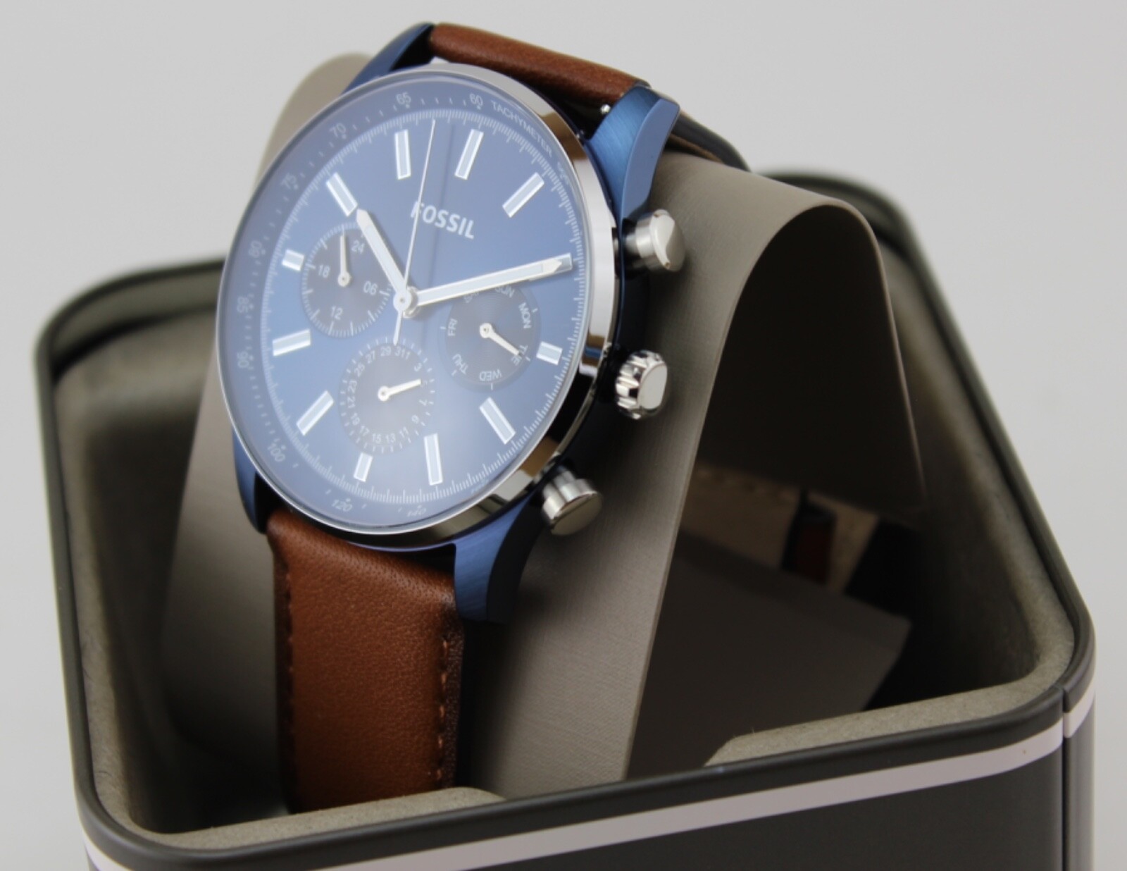 New Authentic Fossil Sullivan Chronograph Navy Blue Brown BQ2512 Men’s Watch