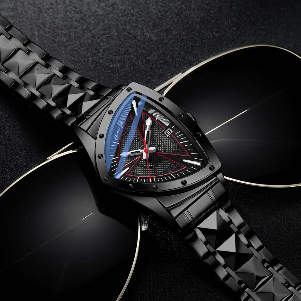 CHENXI Men Quartz Watch Triangle Silver Steel Watch for Male Business Wristwatch