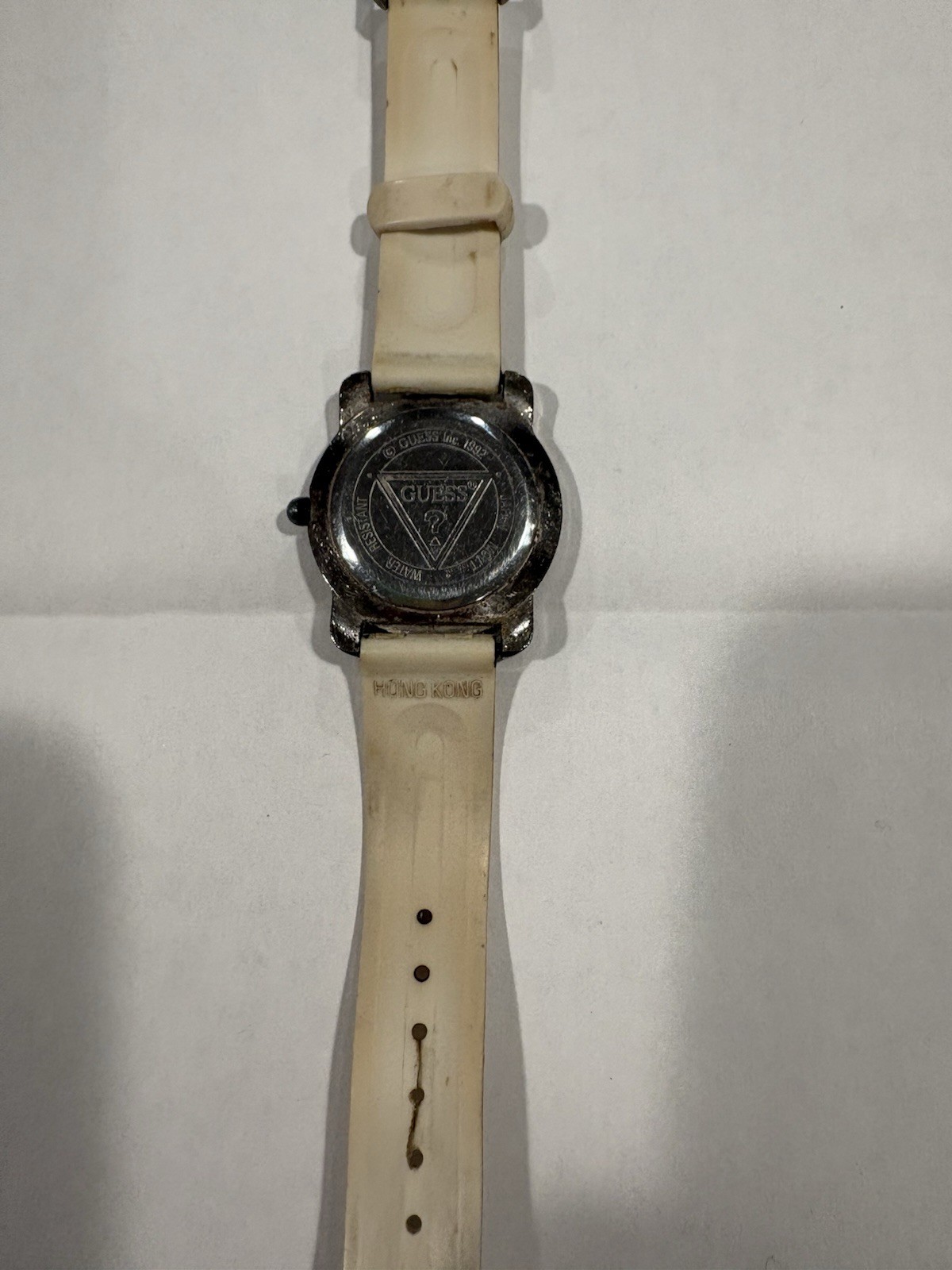 Vintage GUESS Watch White Plastic Rubber Band Needs Battery