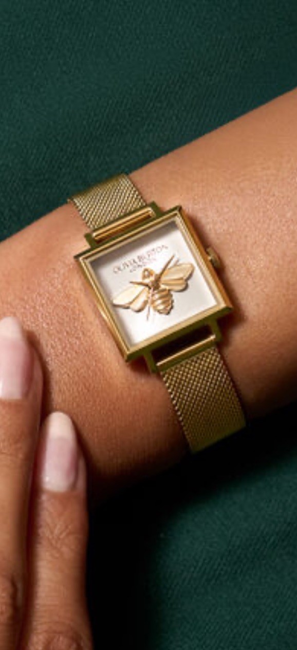 Olivia Burton 23mm Lucky Bee White & Gold Mesh Watch