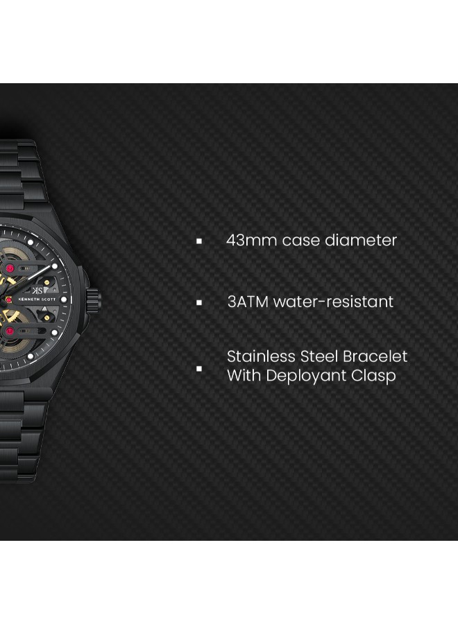 Kenneth Scott Men’s Analog Watch | Black Dial, 43mm, 30 m (3 ATM)