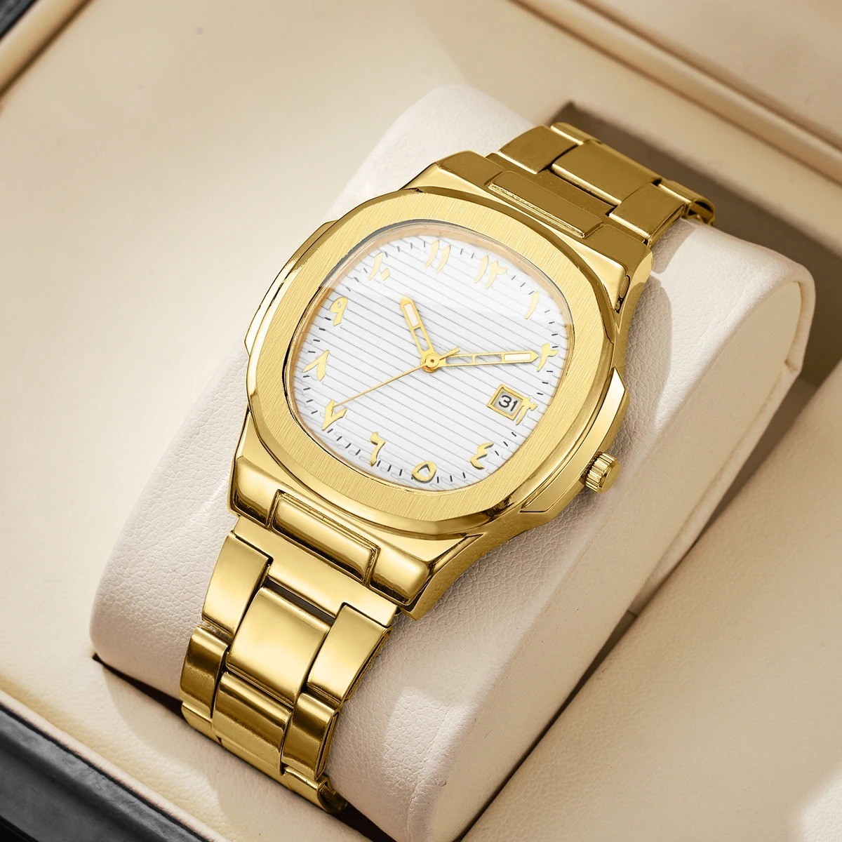 Montres d’affaires de luxe pour hommes, cadran carré, bracelet en acier inoxydab