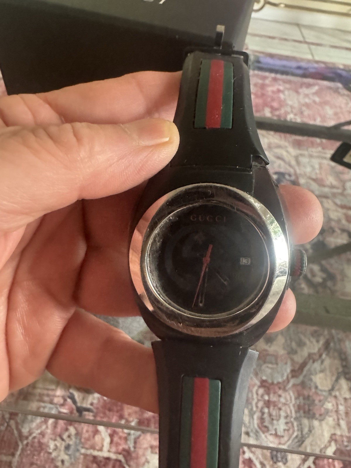 Unisex gently used Gucci Authentic syn XXL 137101 black Signature Rubber Strap