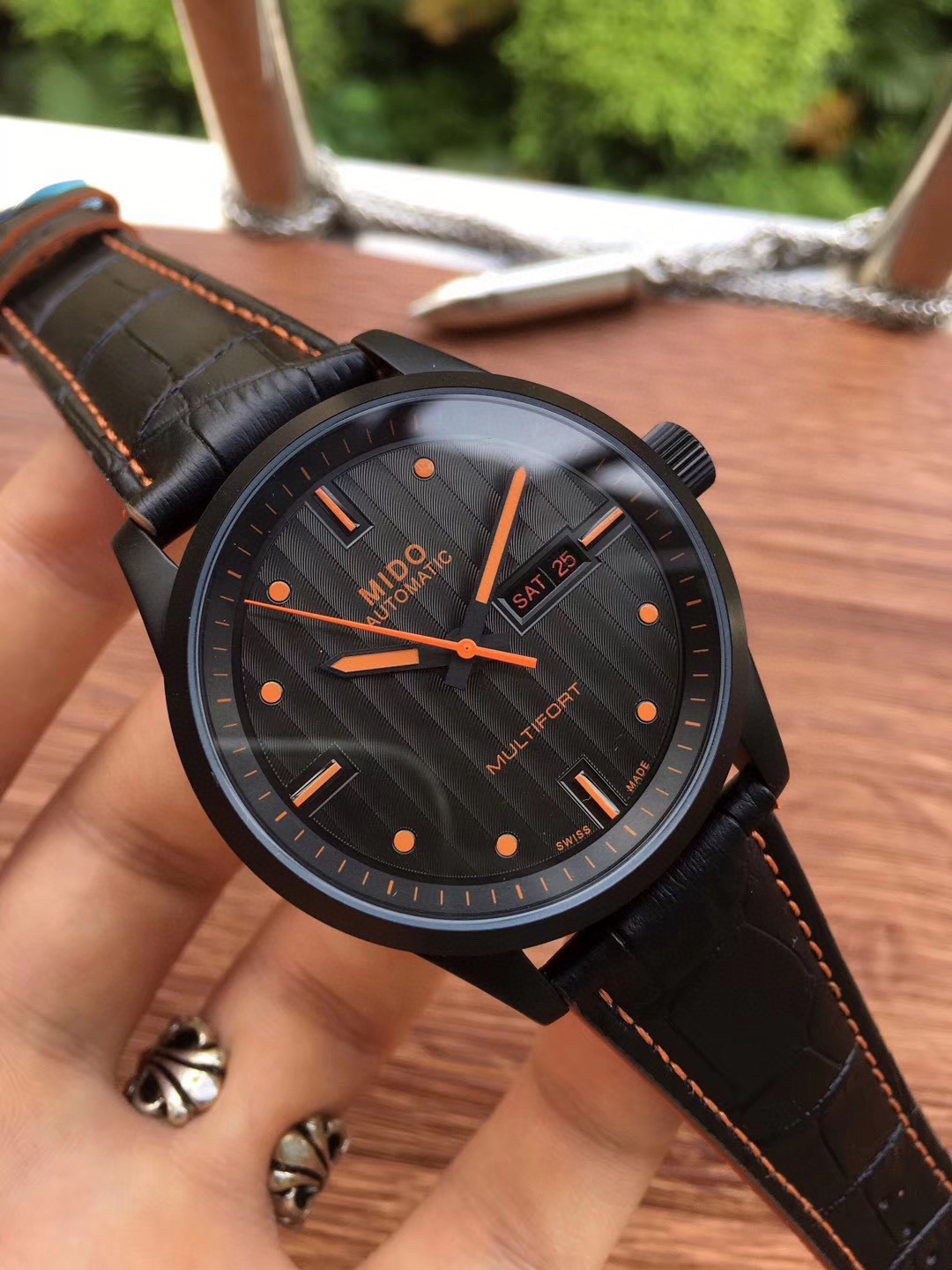 MIDO Multifort Automatic Men Watch Black / Orange 42mm Leather Strap