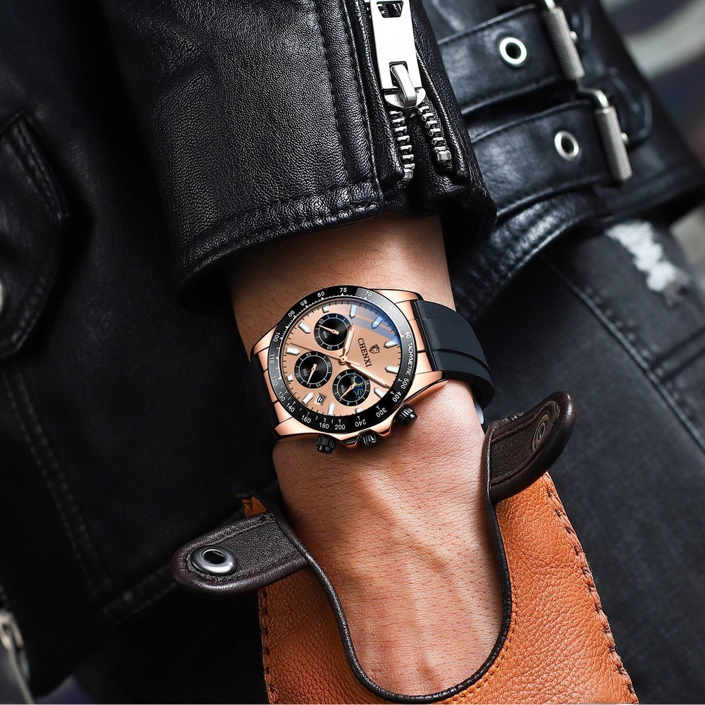 CHENXI Men’s Rose Luminous Calendar Chronograph Moon Phase Business Quartz Watch