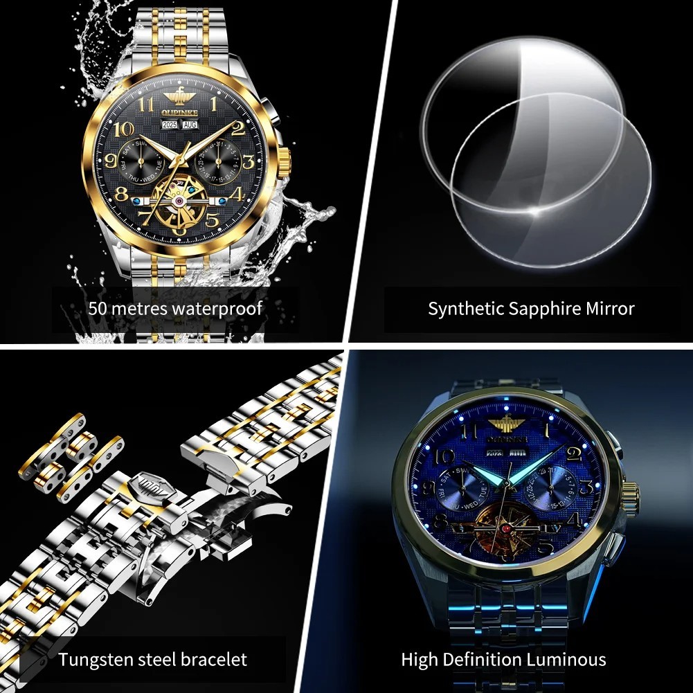 Automatic Mechanical Watch Waterproof Skeleton Luxury Dial Men’s Men Strap