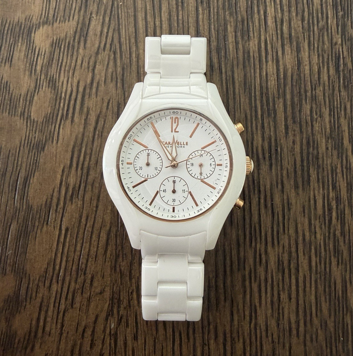 Caravelle New York Women’s White Ceramic Quartz Chronograph Bracelet Watch