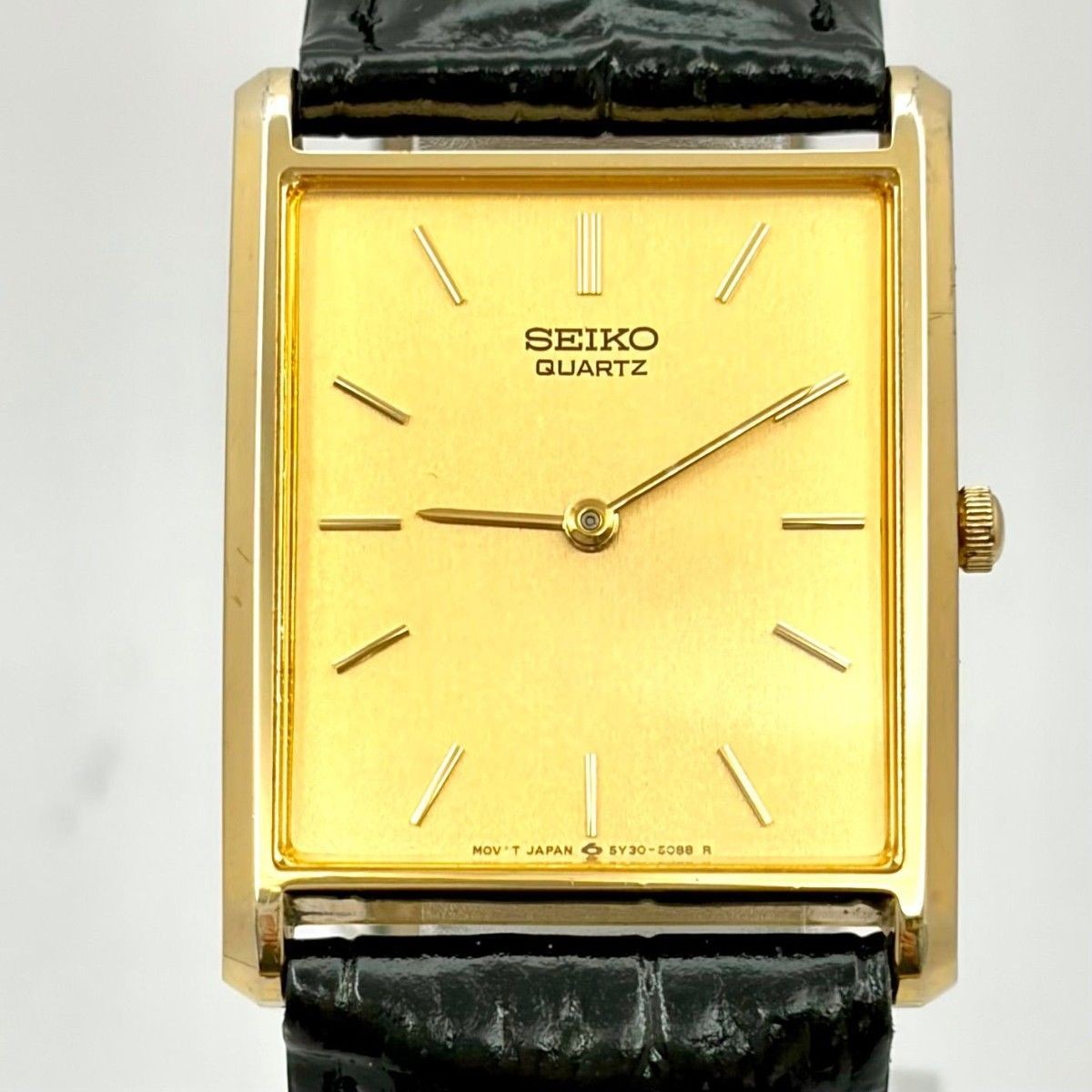 New battery SEIKO men’s wristwatch gold rectangular 5Y30 5069 7N3832 new belt