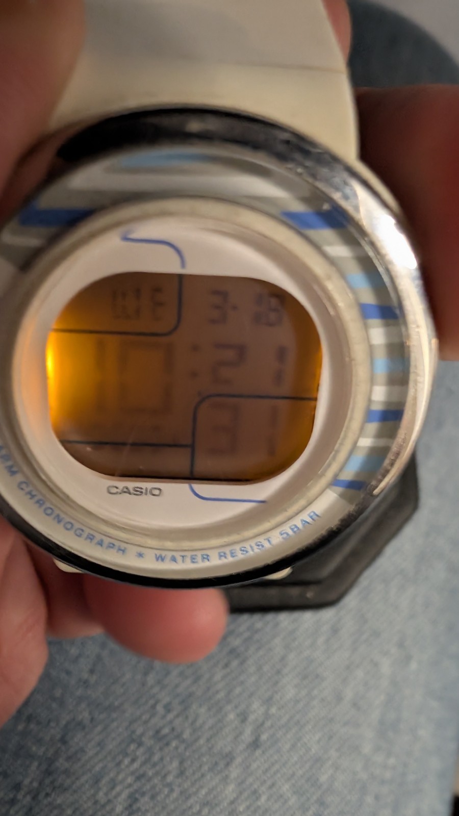 Casio LDF-30 Digital Watch White Blue Y2K Dual Time Alarm 5BAR
