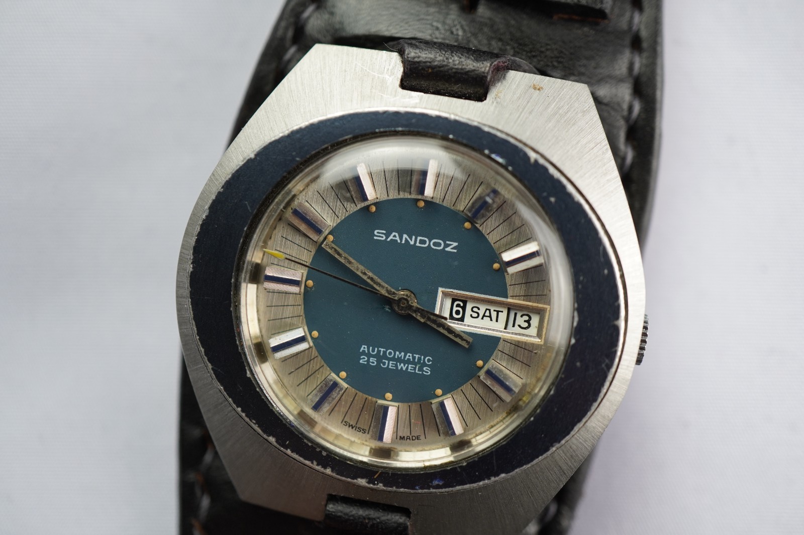 VINTAGE SANDOZ AUTOMATIC 25 JEWELS FHF 908 SWISS WATCH