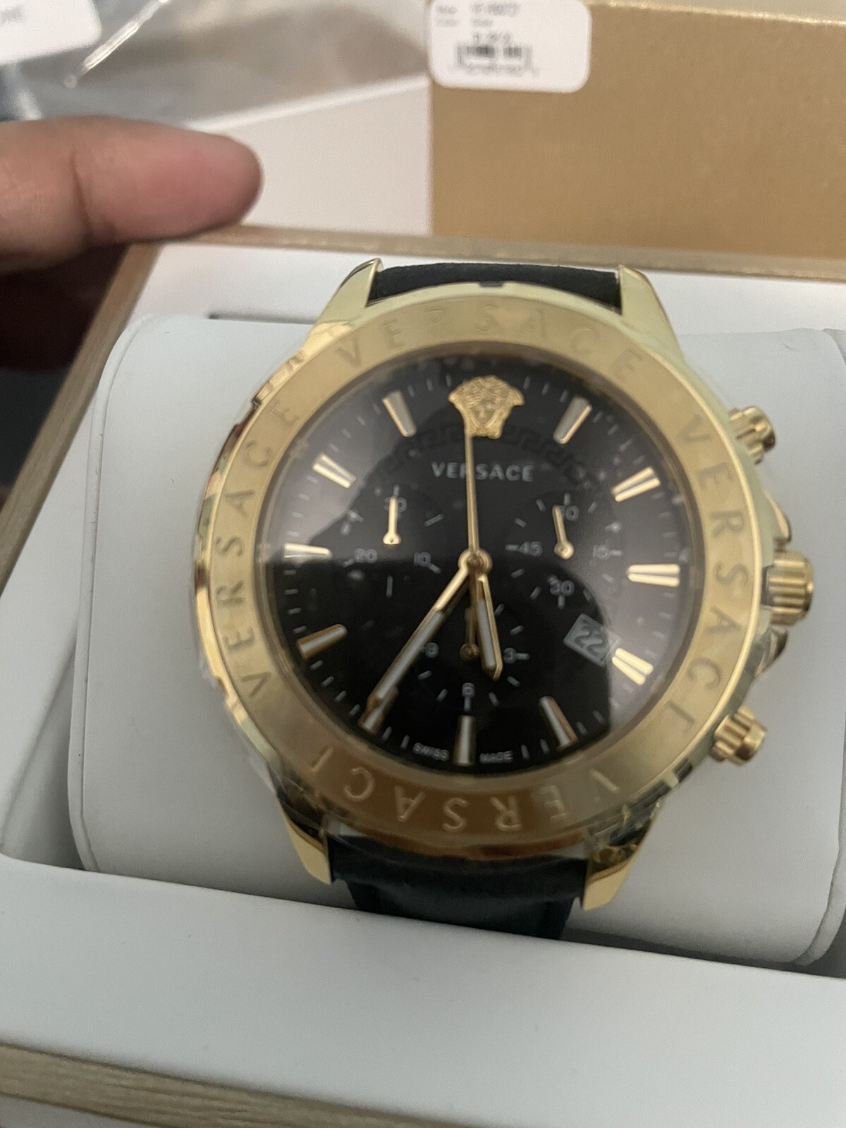Versace Mens Gold 44 mm Chrono Signature Strap Watch VEV600721