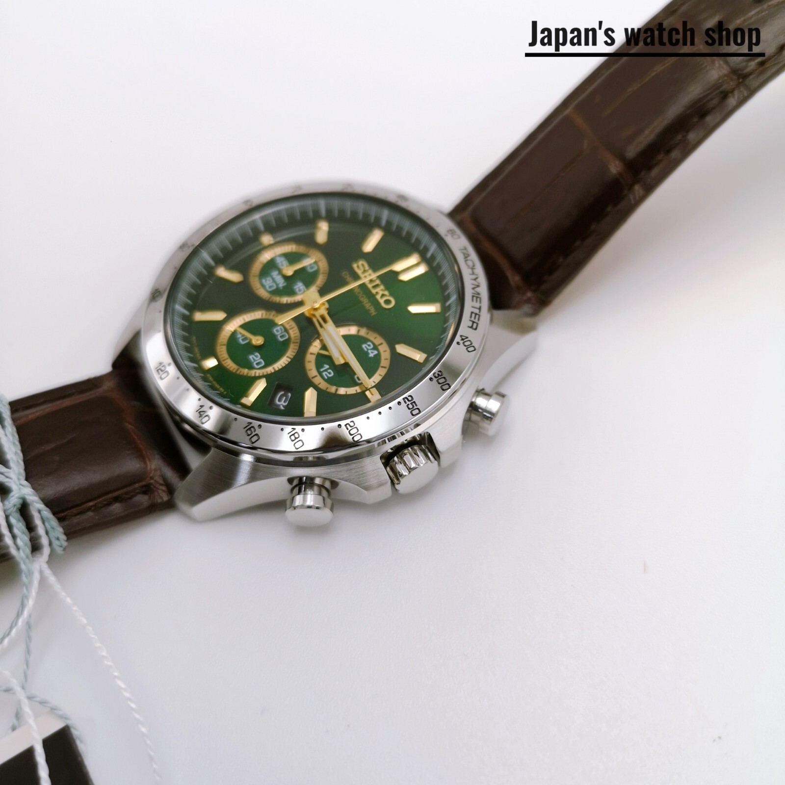 SEIKO Spirit SBTR017 Green Chronograph Quartz Leather band Men Watch New in Box