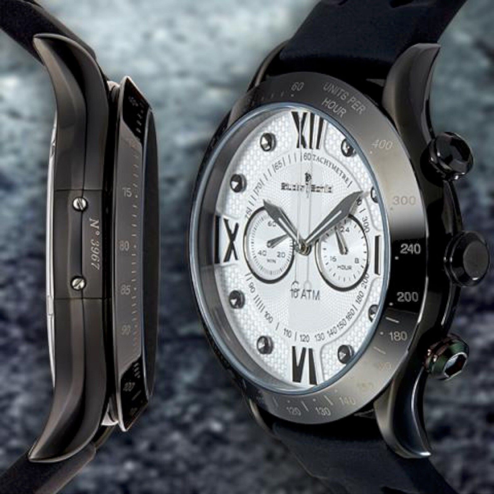NEW Studer Schild 1229M Mens Limited Edition White Dial Jet Black Silicone Watch