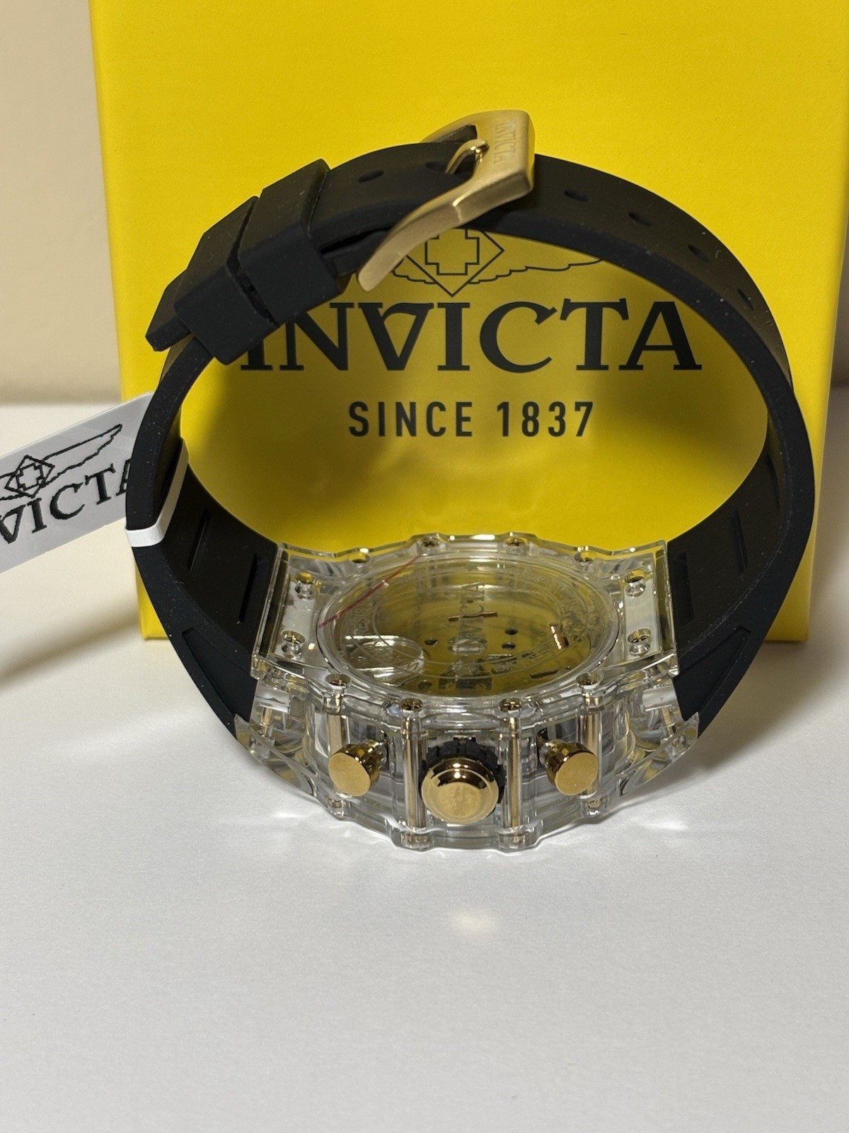Invicta Racing Vaulthan Men’s Black Transparent 44mm Quartz Watch 69690 NIB