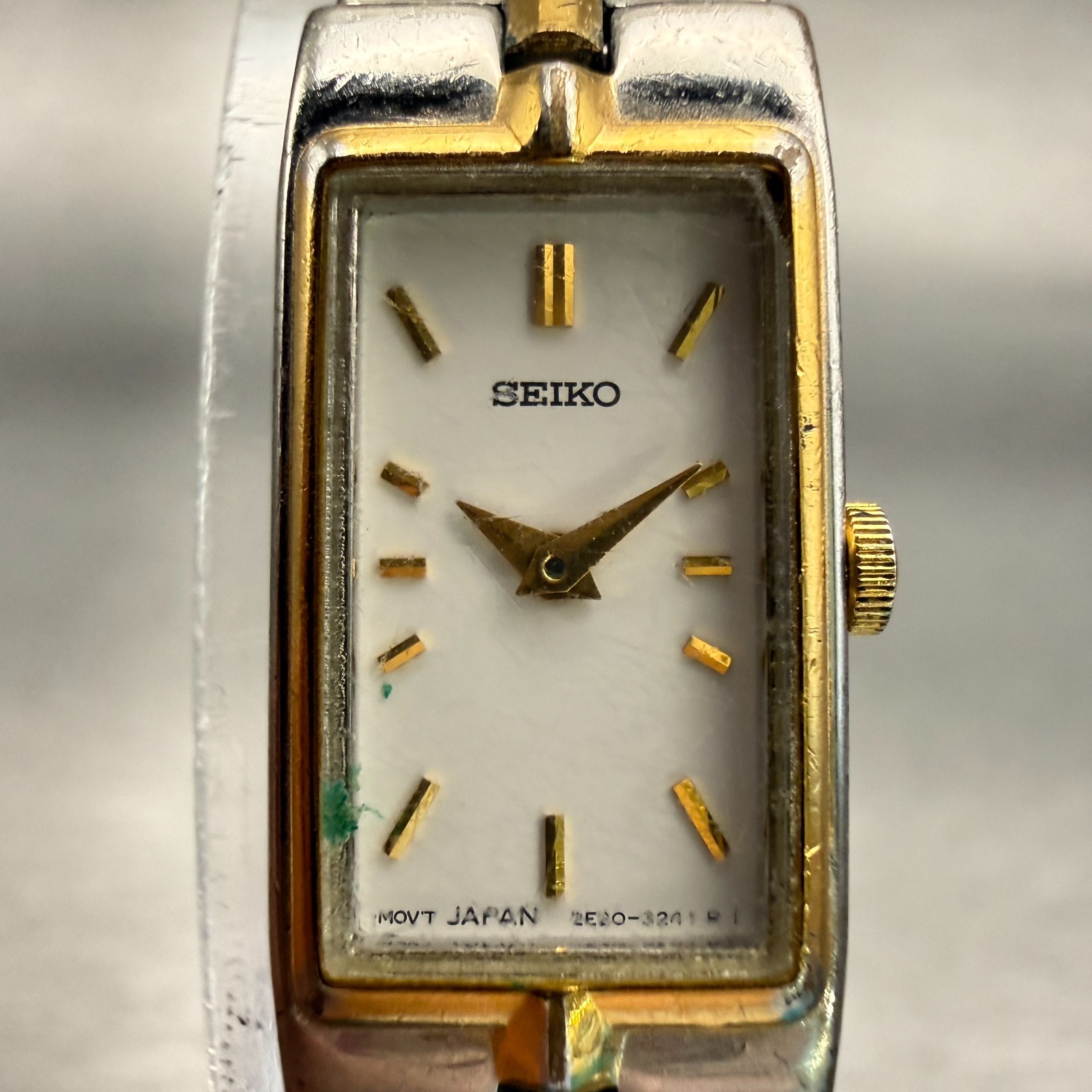 Seiko Tank Watch Women 13mm White Dial Two Tone Rectangle 2E20-7479 New Battery