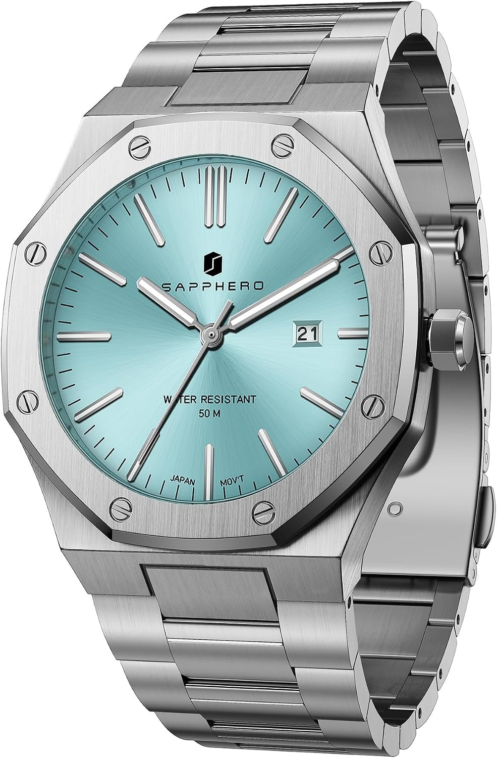 Men’s Octagonal Quartz Watch Stainless Steel 50M Waterproof Luminous Date