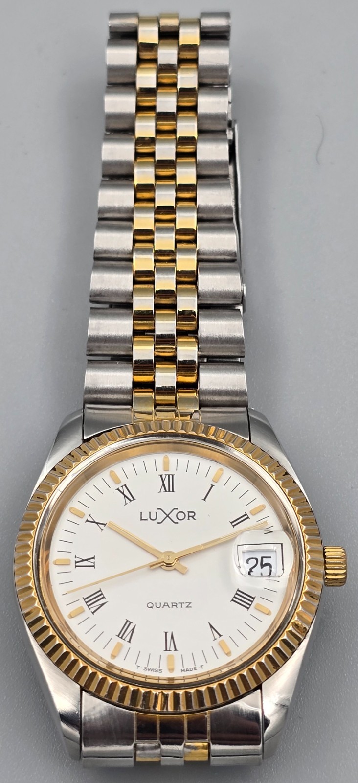 Luxor 35mm Swiss Quartz Men’s Two-Tone Date Watch Roman Dial Jubilee Bracelet